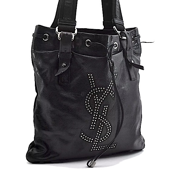 YSL: Studded Drawstring Leather Kahala Tote Bag - Picture 3 of 17